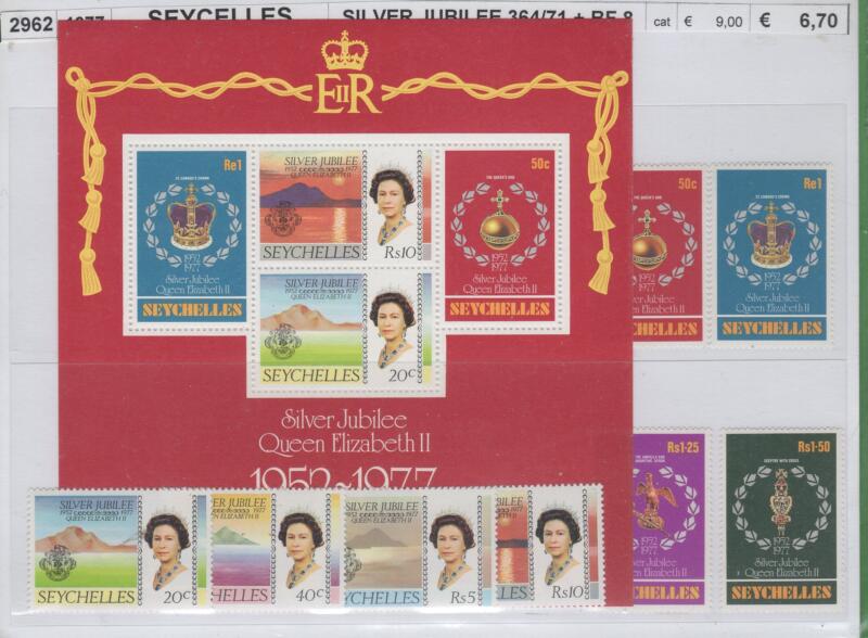 Francobolli e foglietto Seychelles Anno 1977 25esimo Regno Elisabetta II