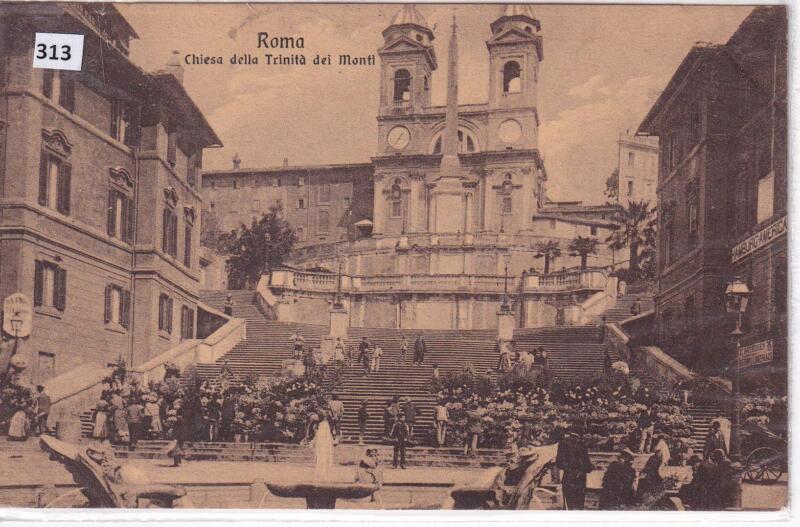 Cartolina illustrata Roma Chiesa della Trinità dei Monti