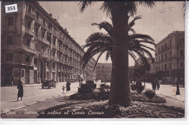 Cartolina illustrata Bari Teorie di palme al Corso Cavour