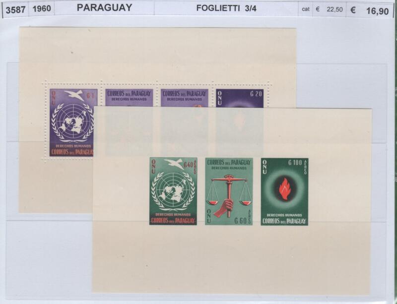 Foglietti Paraguay Anno 1960 ONU Diritti umani