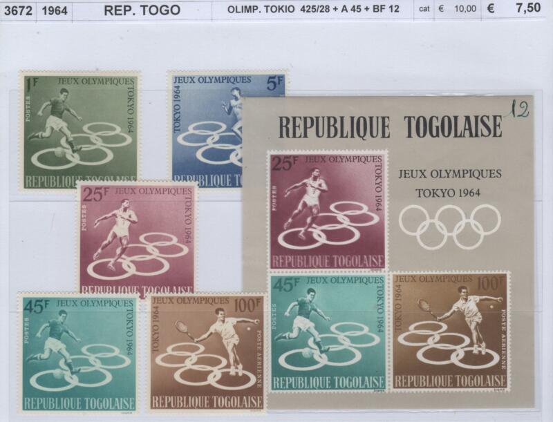 Francobolli e foglietto Togo Anno 1964 Giochi olimpici Tokyo