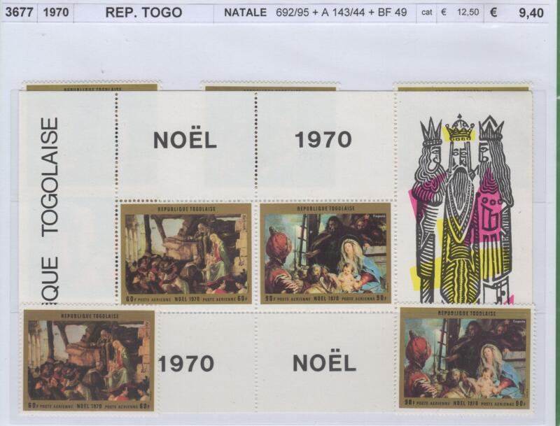 Francobolli e foglietto Togo Anno 1970 Natale