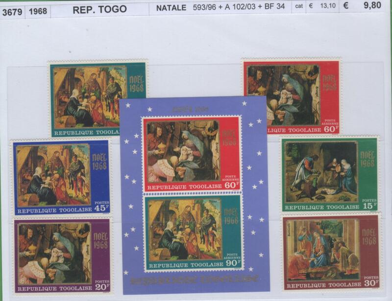 Francobolli e foglietto Togo Anno 1968 Natale