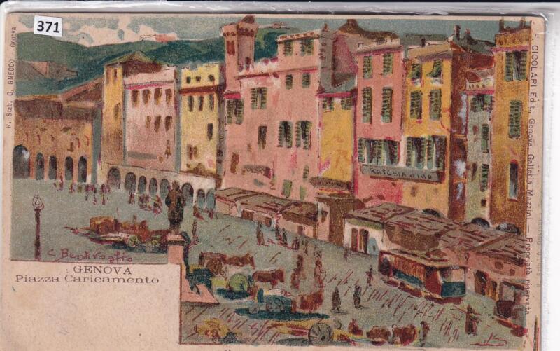 Cartolina illustrata Genova Piazza Caricamento