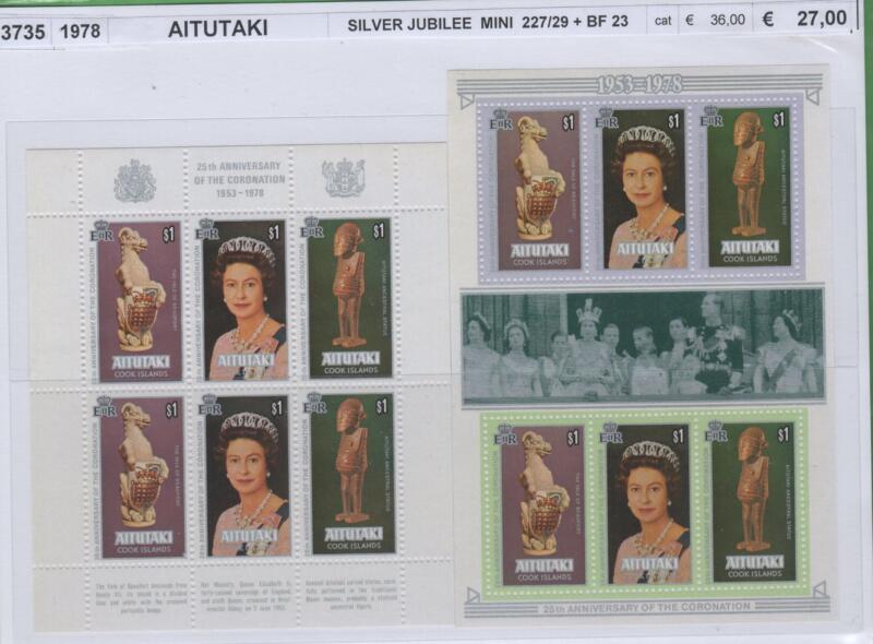 Minifoglio e foglietto Aitutaki Anno 1978 25esimo anniversario Regno Elisabetta II