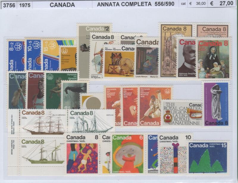 Francobolli Canada Anno 1975 Annata completa