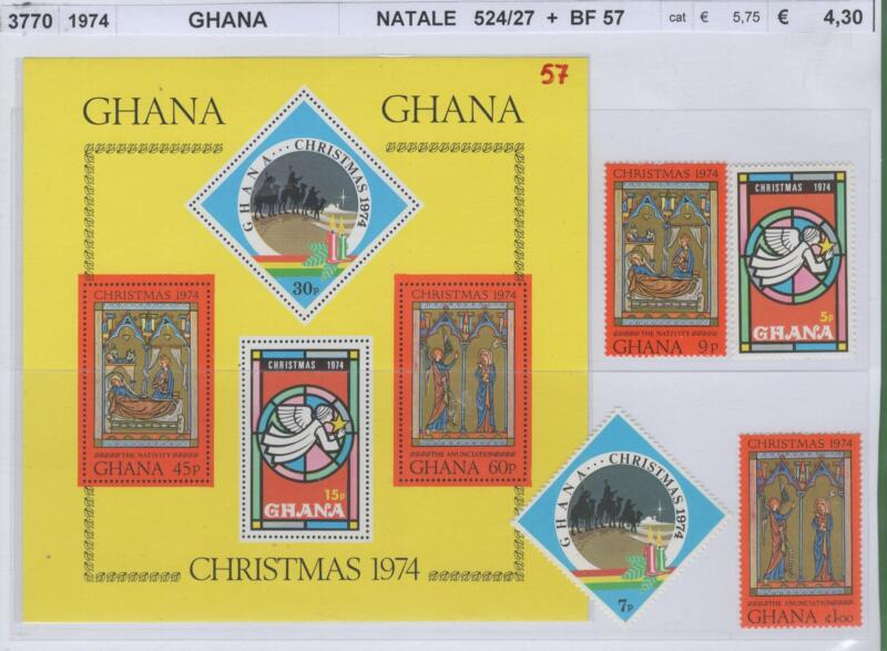 Francobolli e foglietto Ghana Anno 1974 Natale
