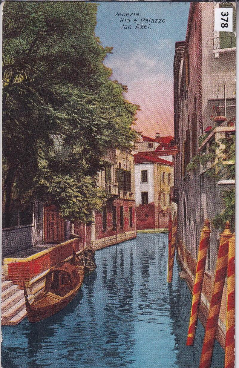 Cartolina illustrata Venezia Rio e Palazzo Van Axel