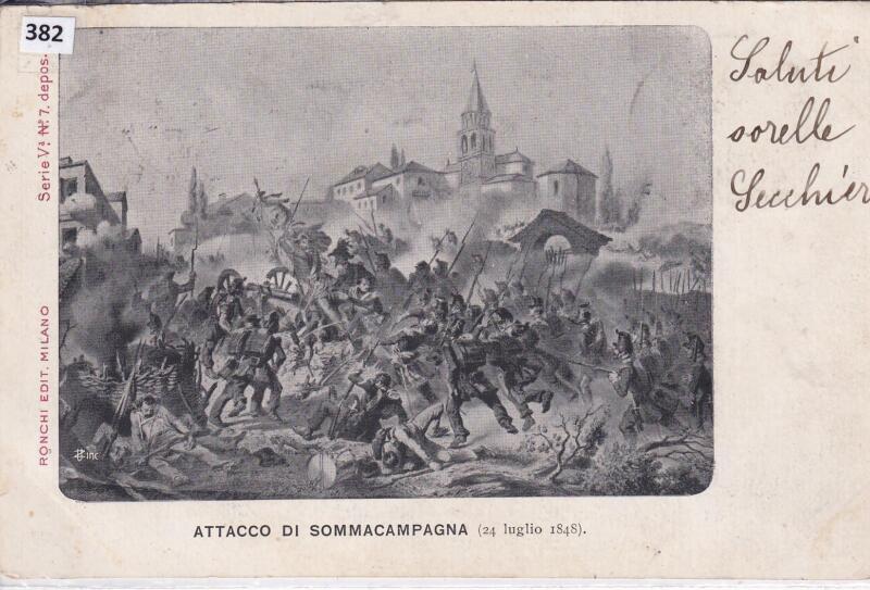 Cartolina illustrata Attacco di Sommacampagna
