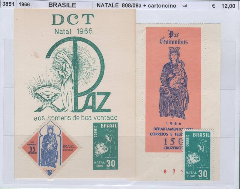 Francobolli e cartoncino Brasile Anno 1966 Natale