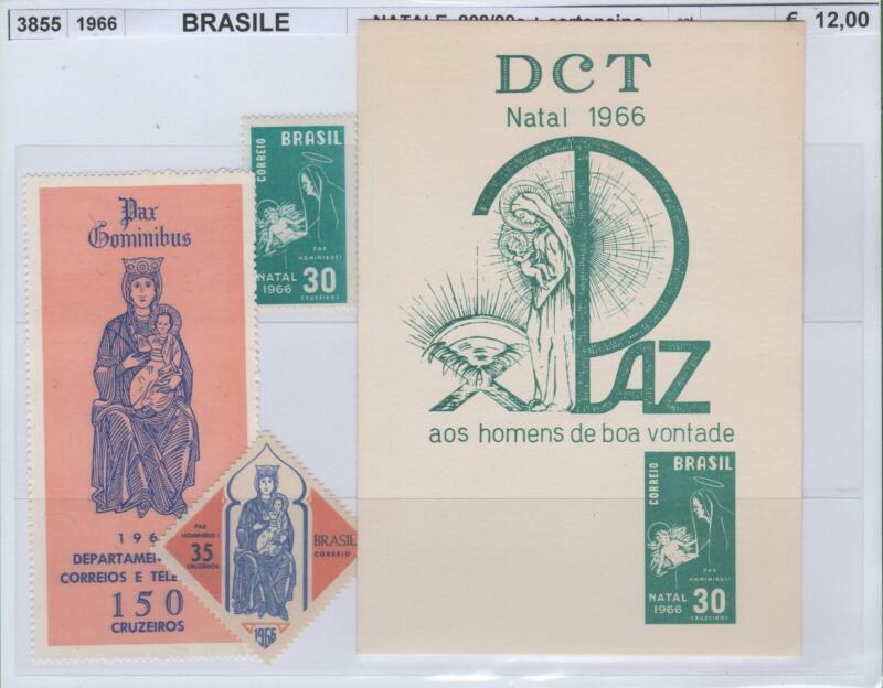 Francobolli e cartoncino Brasile Anno 1966 Natale