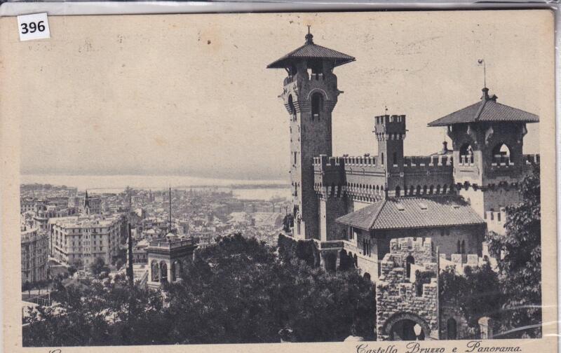 Cartolina Illustrata Genova Castello Bruzzo e Panorama