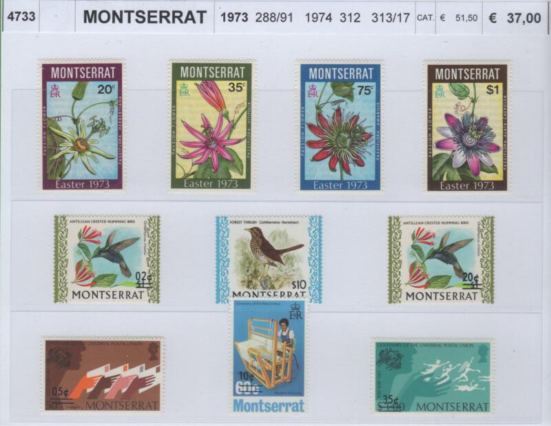 Francobolli Montserrat Anni 1973-1974 Varie emissioni