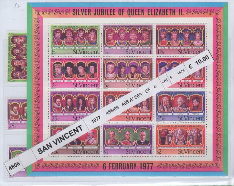 Francobolli e foglietto St. Vincent Anno 1977 Silver Jubilee of Queen Elizabeth II