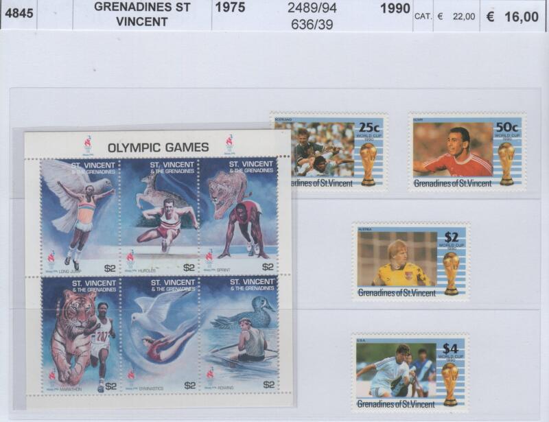 Francobolli e foglietto Grenadines of St. Vincent Anni 1990-1996 Coppa del mondo di calcio Italia 90 e Olimpiadi Los Angeles 96