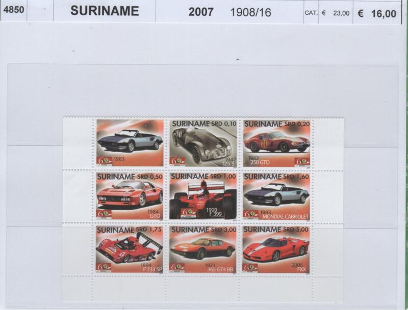 Francobolli Suriname Anno 2007 60esimo anniversario Ferrari