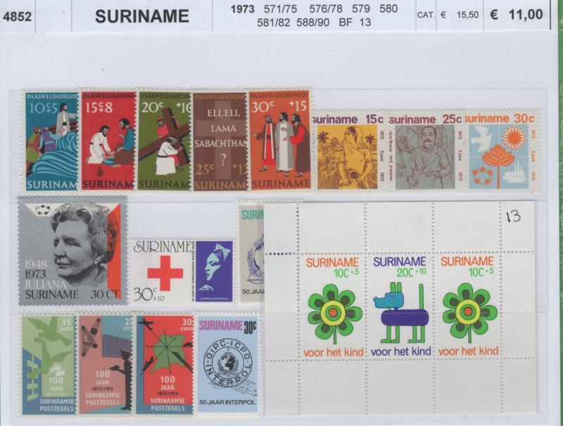 Francobolli e foglietto Suriname Anno 1973 Varie emissioni