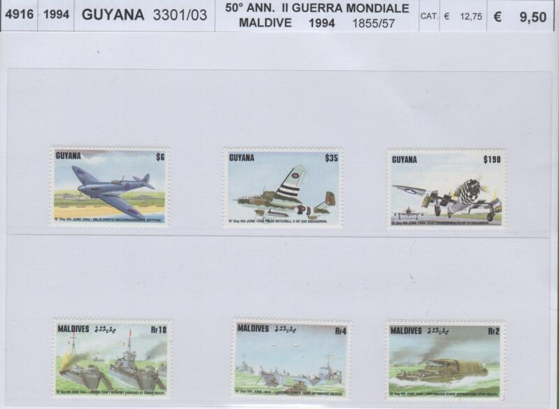 Francobolli Guyana e Maldive Anno 1994 50esimo anniversario Seconda Guerra mondiale