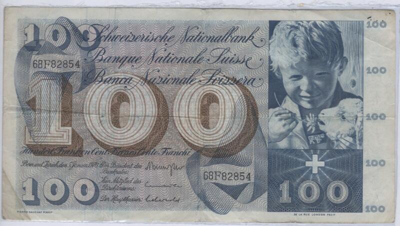 Banconota Svizzera Anno 1973 100 Franchi