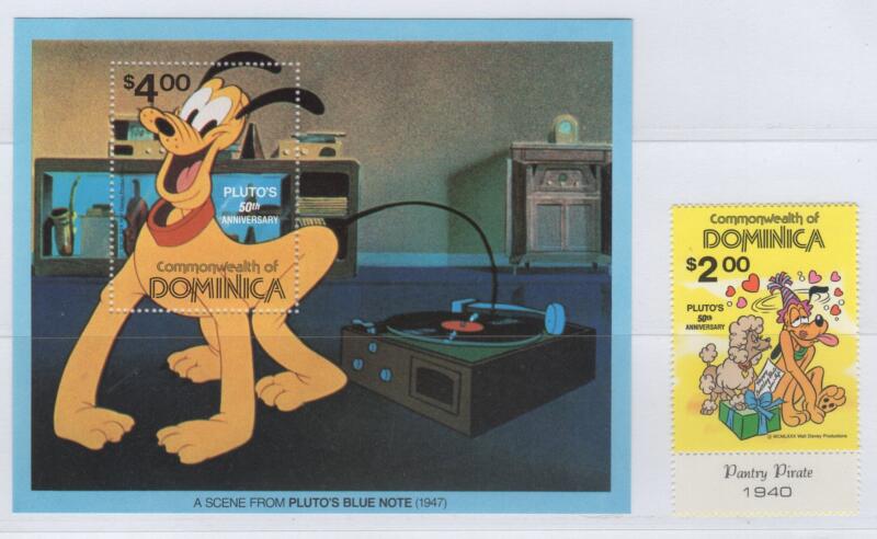 Francobollo e foglietto Dominica Anno 1981 Tematica Disney 50esimo anniversario di Pluto