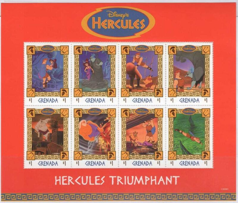 Minifoglio Grenada Anno 1998 Tematica Disney Hercules triumphant