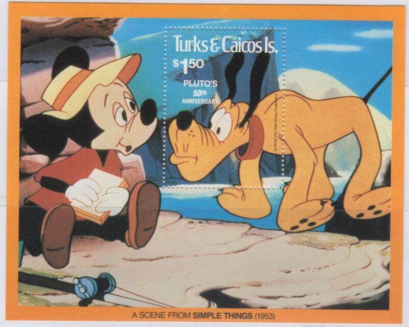 Foglietto Turks e Caicos Anno 1981 Tematica Disney 50esimo anniversario di Pluto