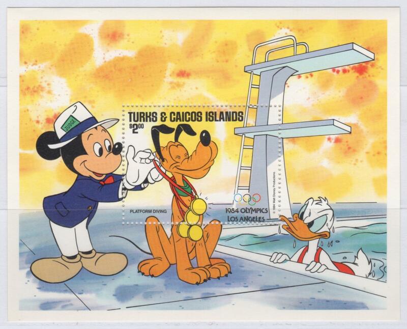 Foglietto Turks e Caicos Anno 1984 Tematica Disney Olimpiadi Los Angeles 84