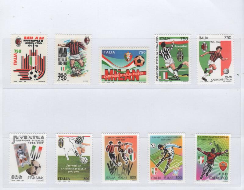 Francobolli Italia Repubblica Anni da 1992 a 2001 Celebrazione Squadre Campioni d'Italia Calcio