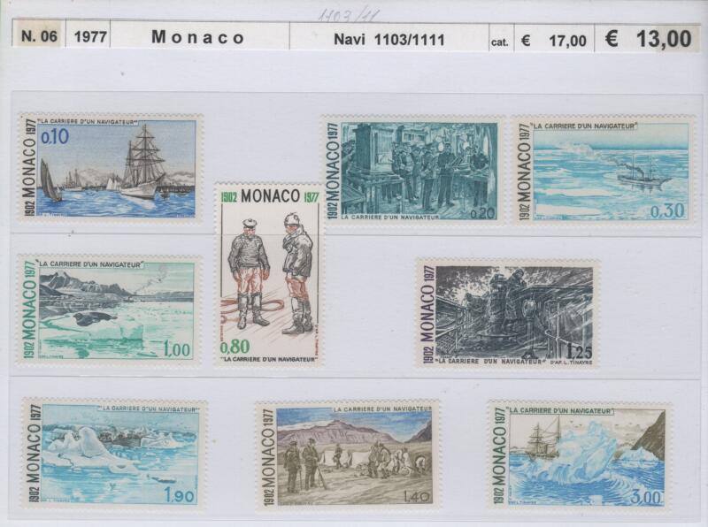 Francobolli Monaco Anno 1977 75esimo anniversario dell'edizione dell'opera di Alberto I di Monaco 'La carriera di un navigatore'