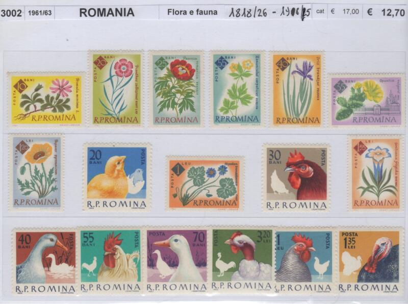 Francobolli Romania Anni 1961-1963 Varie emissioni Flora e Fauna