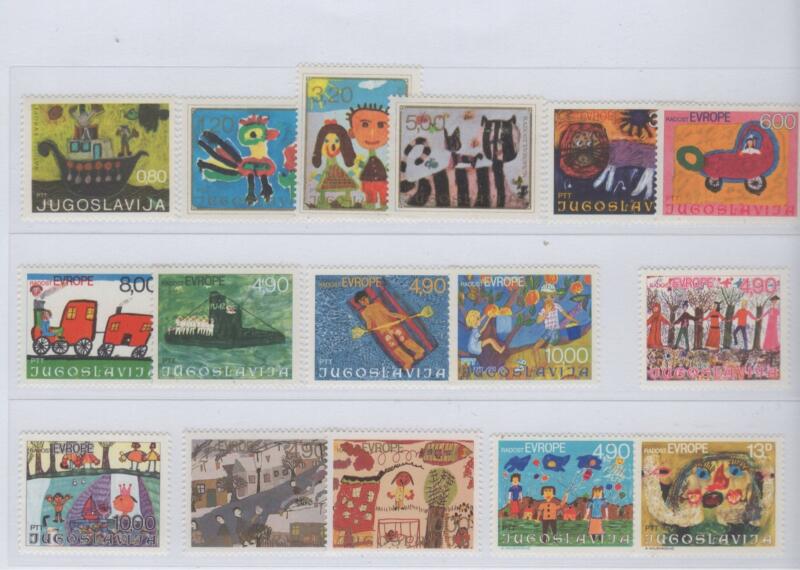 Francobolli Jugoslavia Anni 1973-1974-1975-1976-1977-1978-1979-1980 Varie emissioni Gioia dell'Europa Disegni di bambini