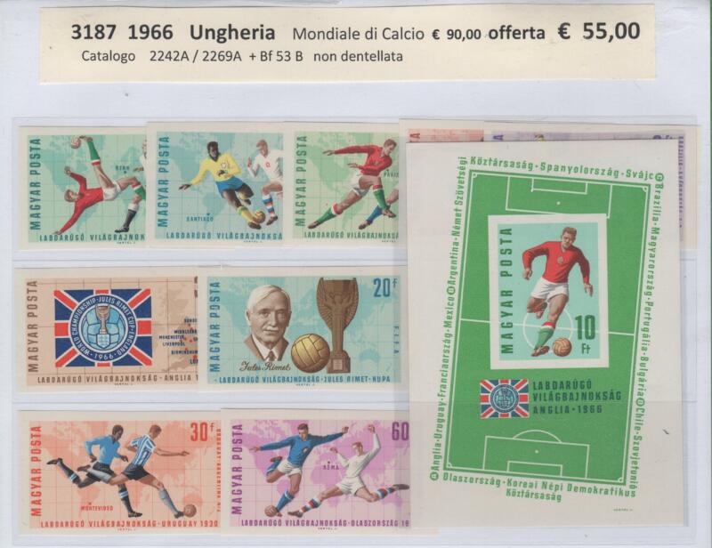 Foglietto e francobolli Ungheria Anno 1966 Inghilterra 66 Campionato mondiale di calcio