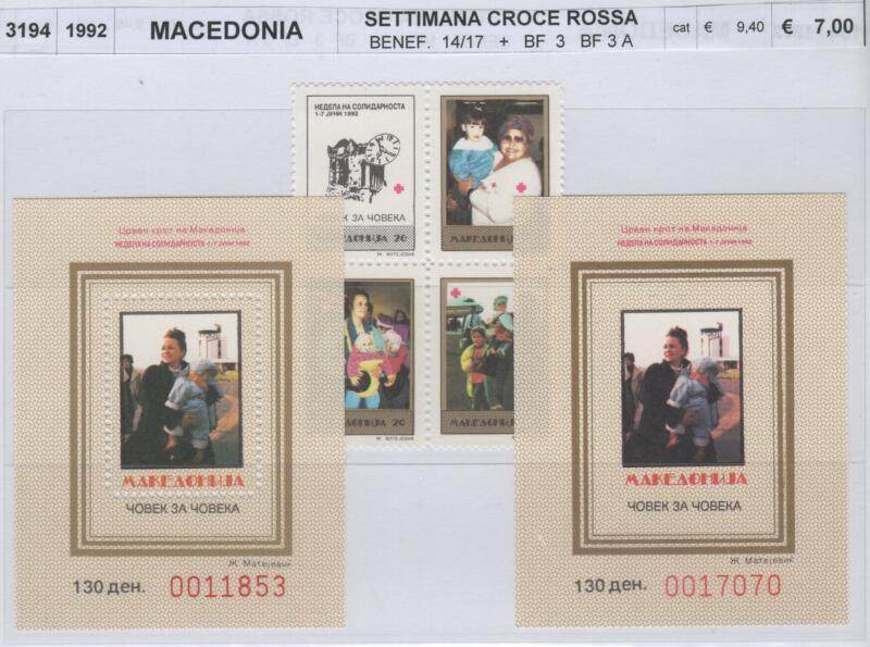 Francobolli e foglietti Macedonia Anno 1992 Settimana Croce Rossa
