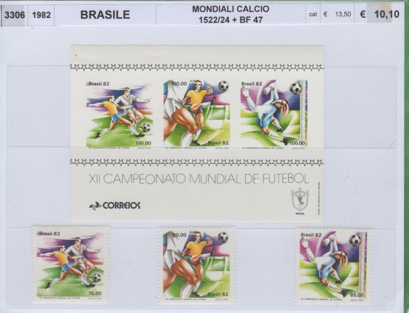 Francobolli e foglietto Brasile Anno 1982 Campionati del mondo di calcio