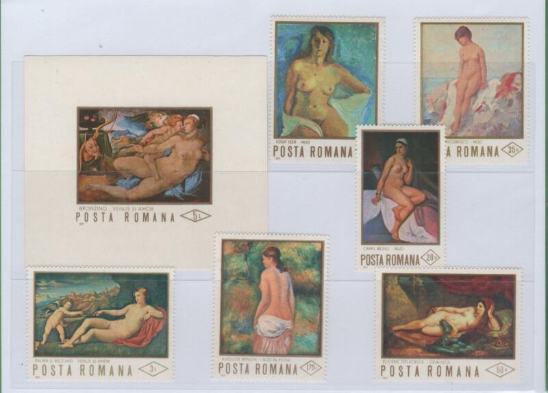 Francobolli e foglietto Romania Anno 1971 Dipinti