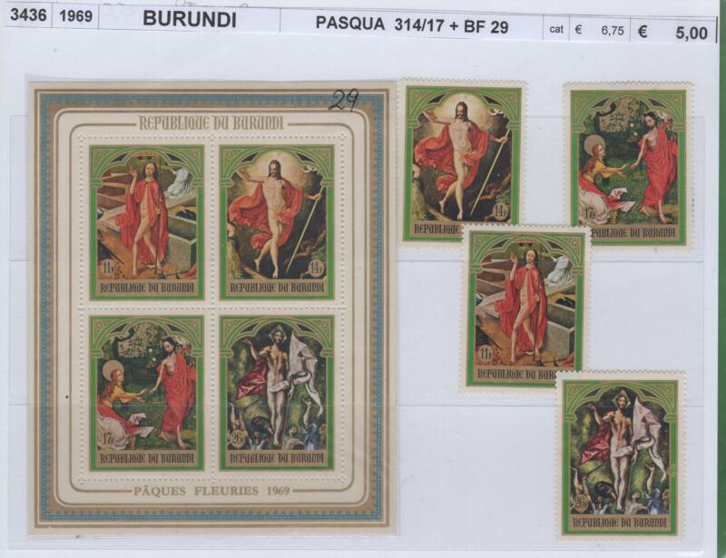 Francobolli e foglietto Burundi Anno 1969 Pasqua