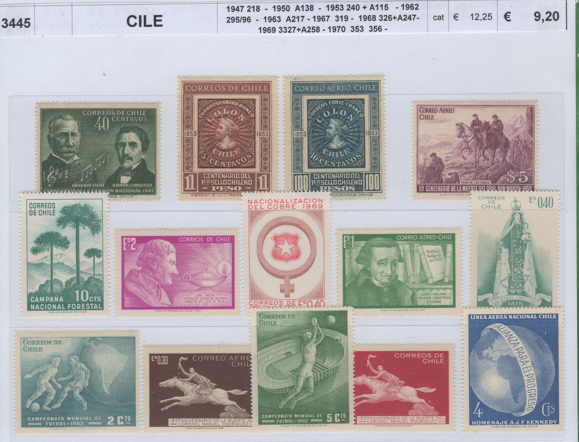 3445 cile Francobolli Cile Anni 1947-1950-1953-1962-1963-1967-1968-1969-1970 Varie emissioni