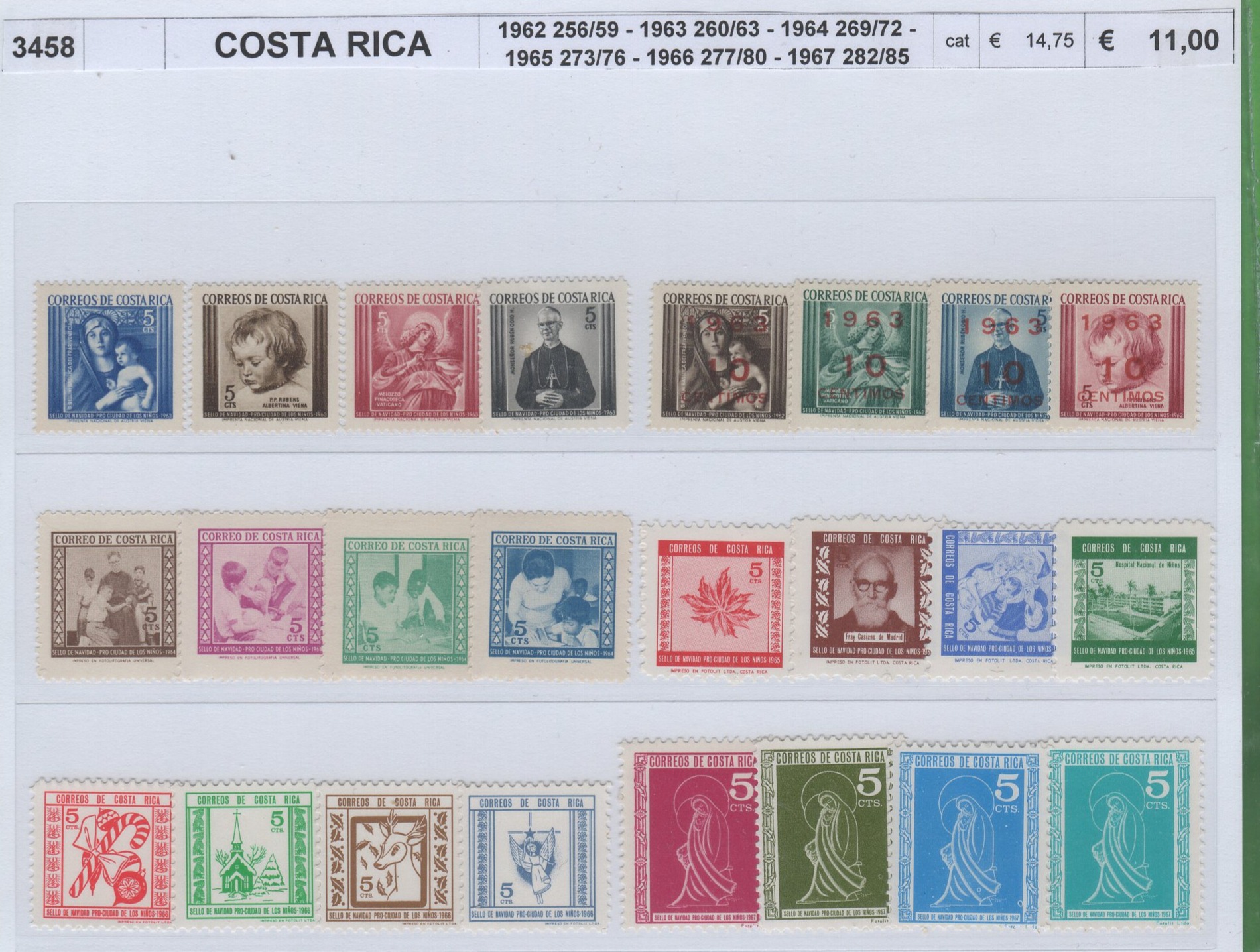 3458 costa rica Francobolli Costa Rica Anni 1962-1963-1964-1965-1966-1967 Varie emissioni Natale Pro Città dei Bambini