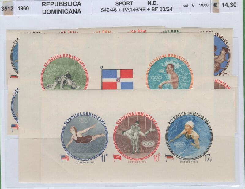 Francobolli e foglietto Repubblica Dominicana Anno 1960 Sport Olimpiadi Non Dentellati