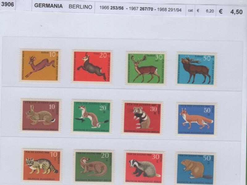 Francobolli Germania Berlino Anni 1966-1967-1968 Varie emissioni Fauna