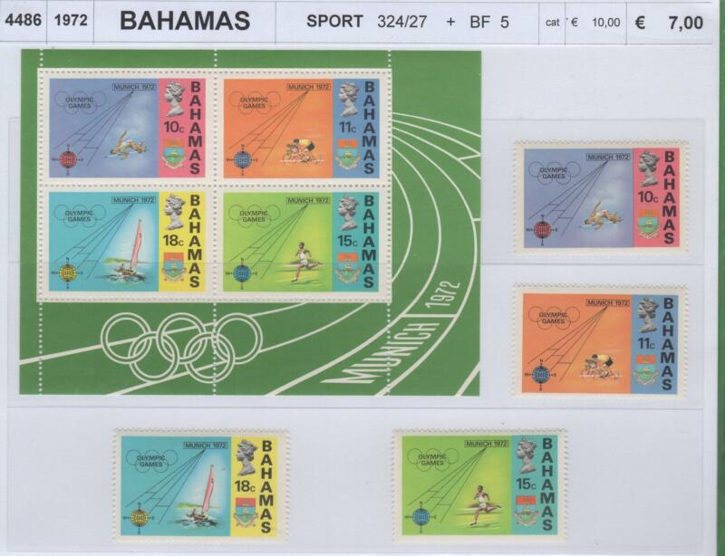 Francobolli e foglietto Bahamas Anno 1972 Giochi olimpici Monaco 72