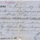 Prima di cambio emessa a Livorno in data 11 gennaio 1879 a quattro mesi data B.P. Lit. 786,36