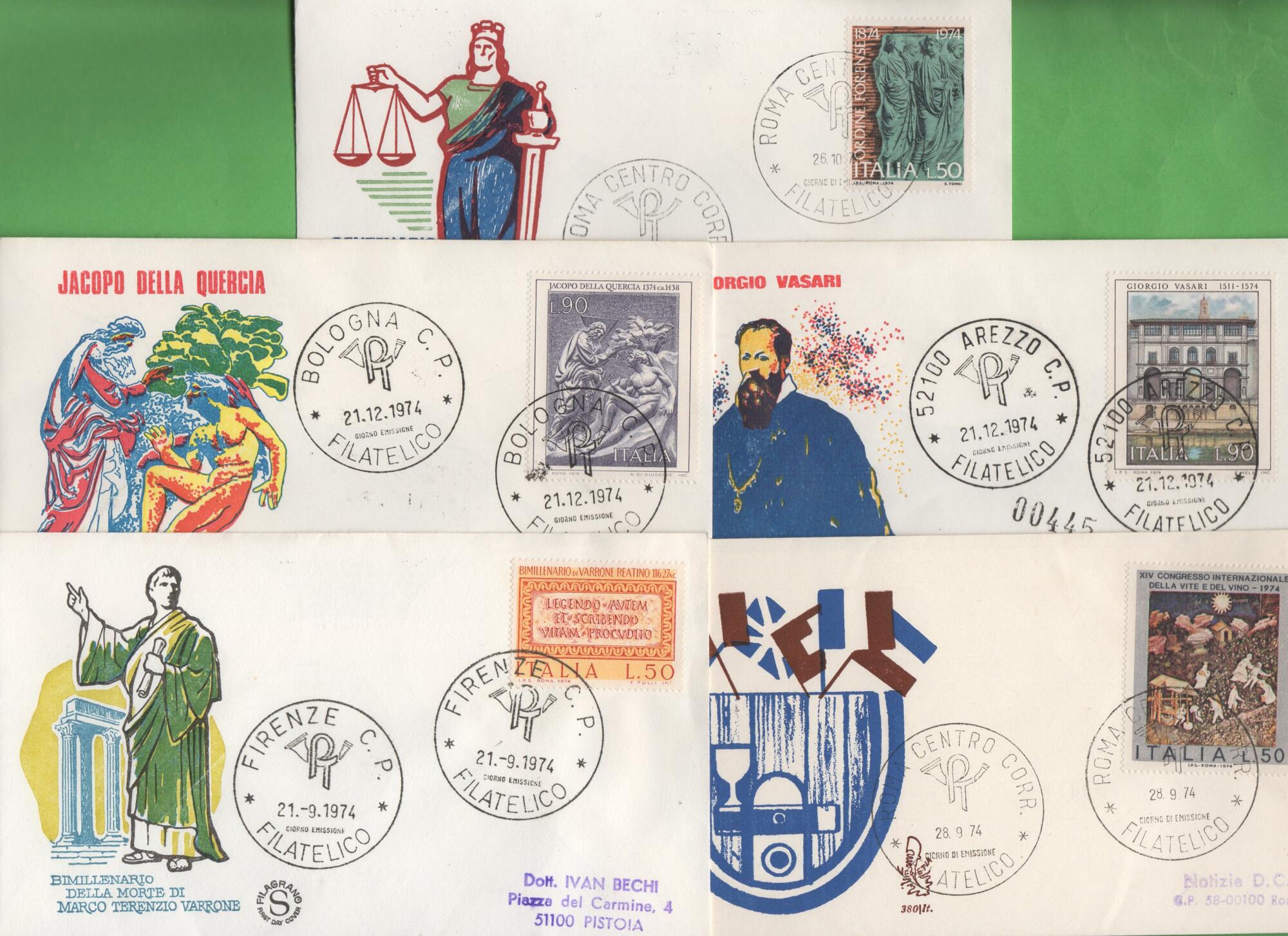 1974 misc 6 Lotto Buste Primo Giorno Italia Anno 1974