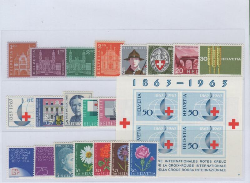 Francobolli e foglietto Svizzera Anno 1963 Annata completa