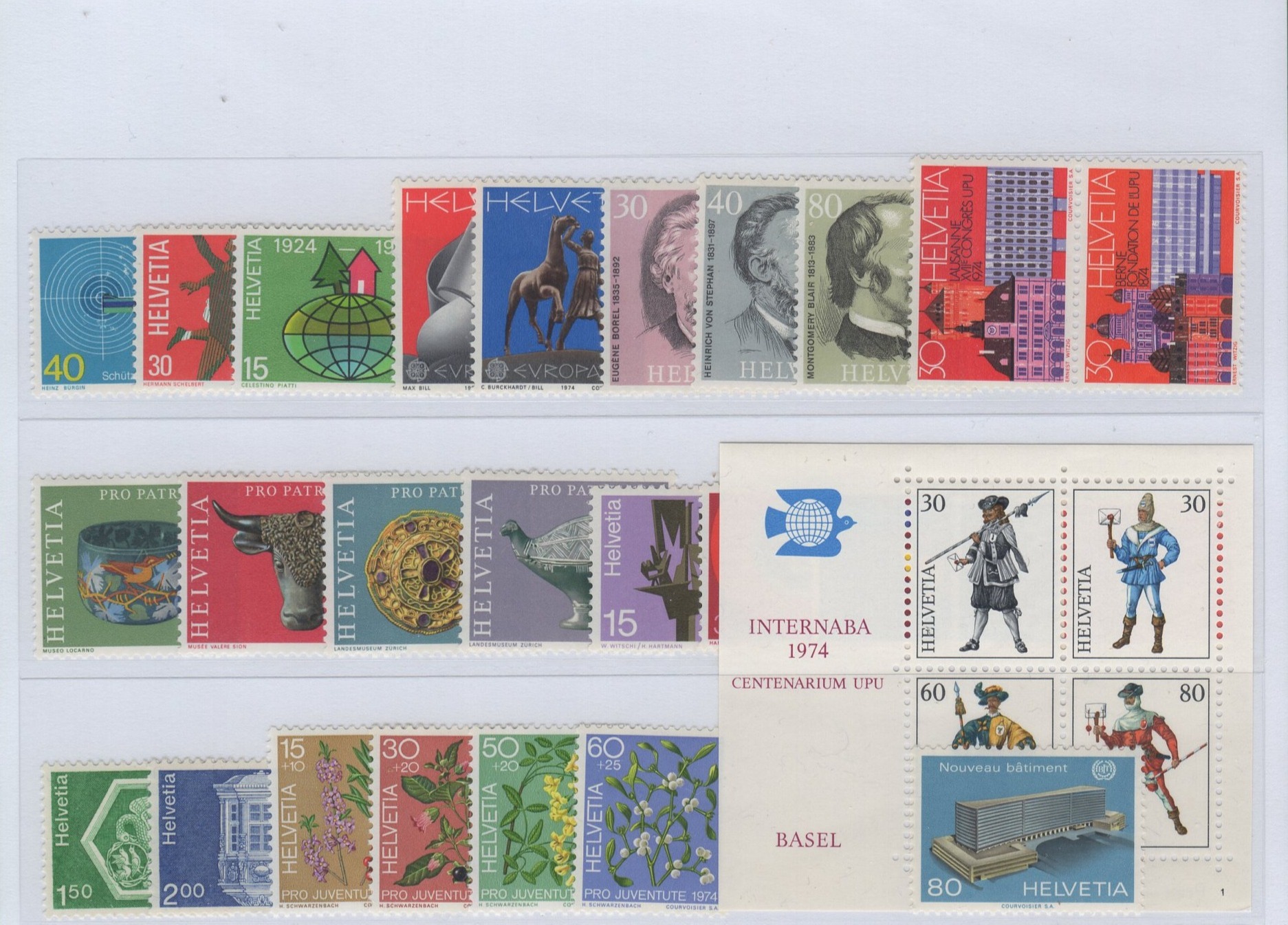 3974 svizzera Francobolli e foglietto Svizzera Anno 1974 Annata completa compreso francobollo di servizio
