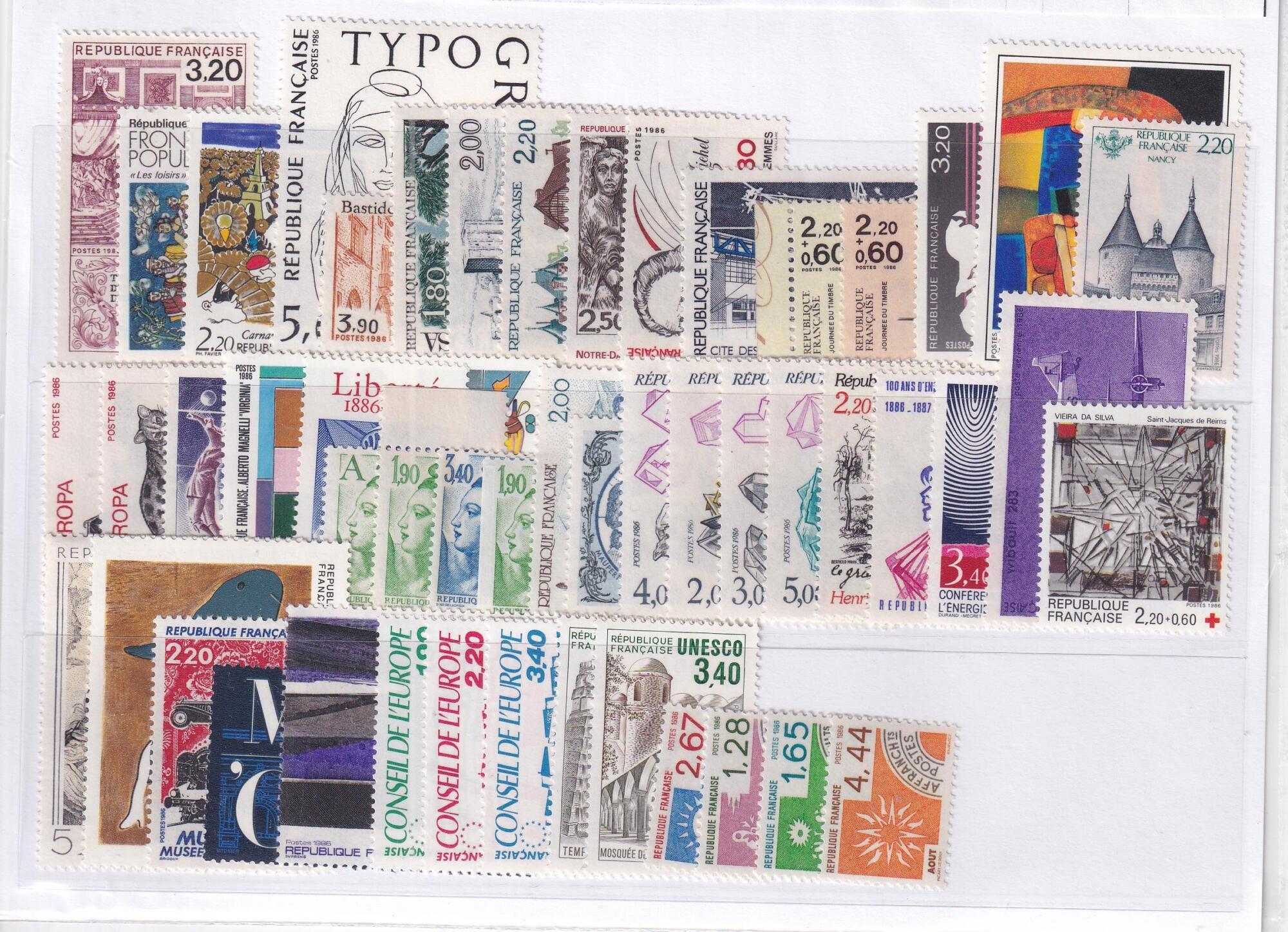 6563 FRANCIA. Francia Anno 1986 Annata completa compresi Posta Aerea Francobolli Preannullati e Francobolli di servizio - esclusi Libretto2410 BF9 e n. 2413 e n. 2416