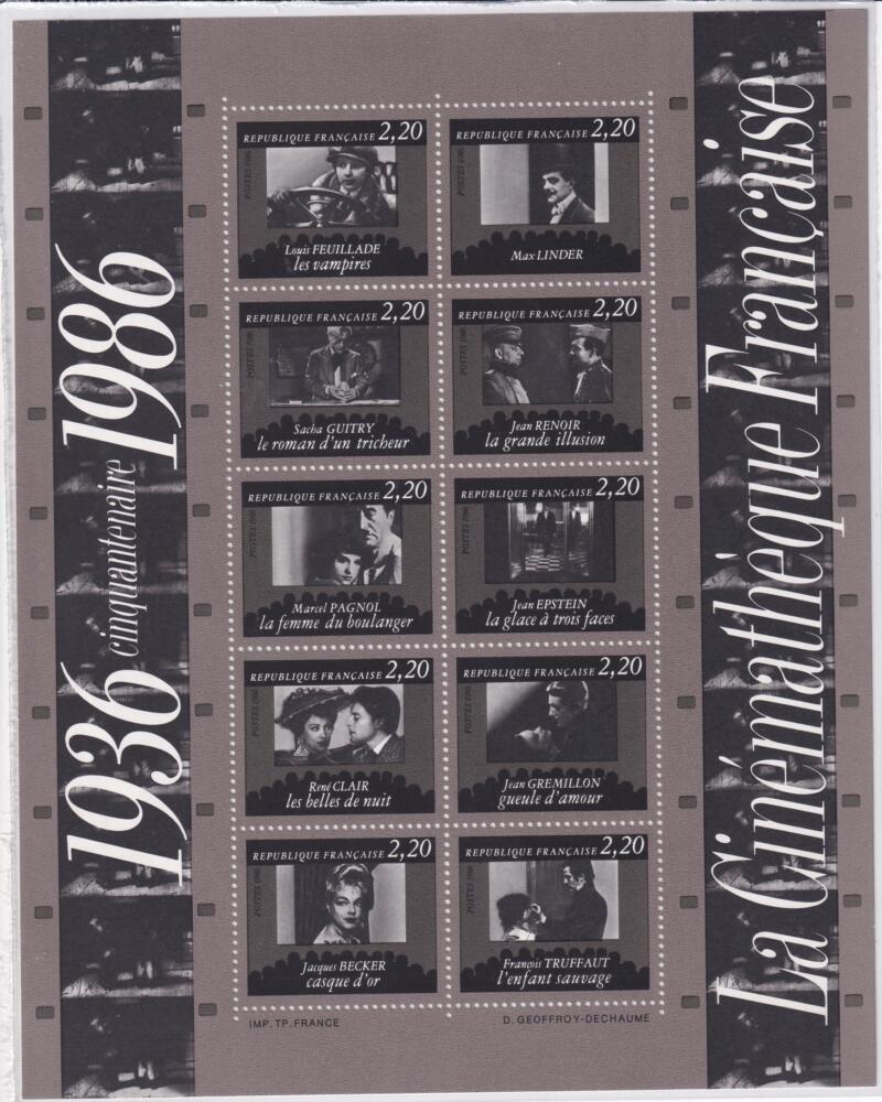 Foglietto Francia Anno 1986 Cinquantenario della Cineteca Nazionale