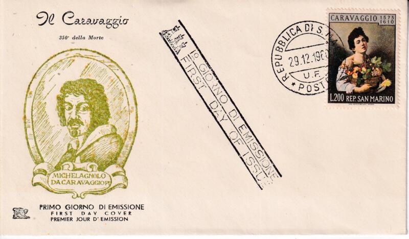 Busta Primo Giorno San Marino Anno 1960 350esimo anniversario morte Caravaggio