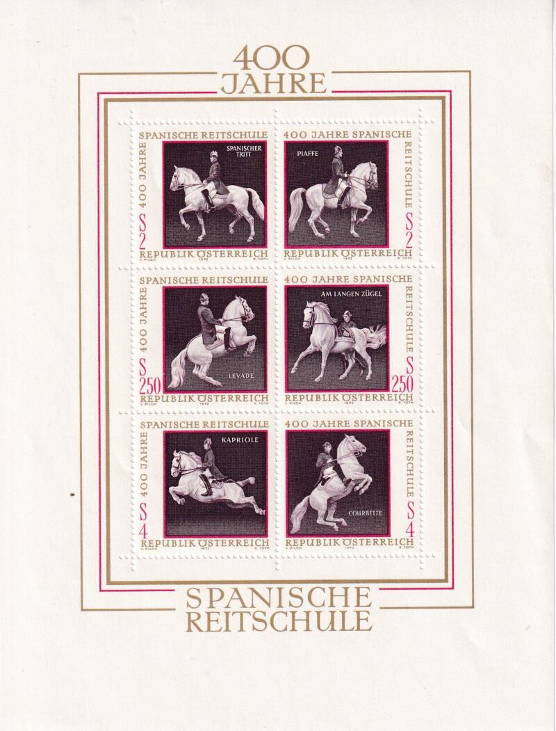 Foglietto Austria Anno 1972 Quarto centenario della scuola di equitazione spagnola di Vienna