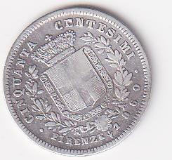 Moneta di Vittorio Emanuele II Re eletto Anno 1860 Centesimi 50 zecca Firenze argento